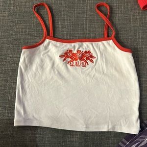 Red and White cropped graphic tank